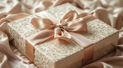 Exquisitely Wrapped Luxury Gift Box with Embossed Pattern and Satin Bow