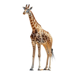Obraz premium A Giraffe standing isolated on a transparent background for web, banner, wallpaper