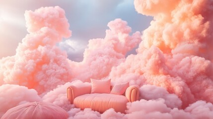 Clouds in the interior in baby blue and fuzzy peach colour dreamy AI photos