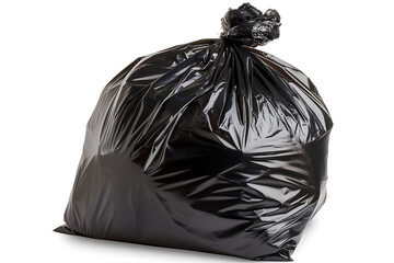 Full black garbage bag isolated on white background