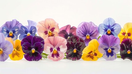 pansy flowers on white background, Generative AI,