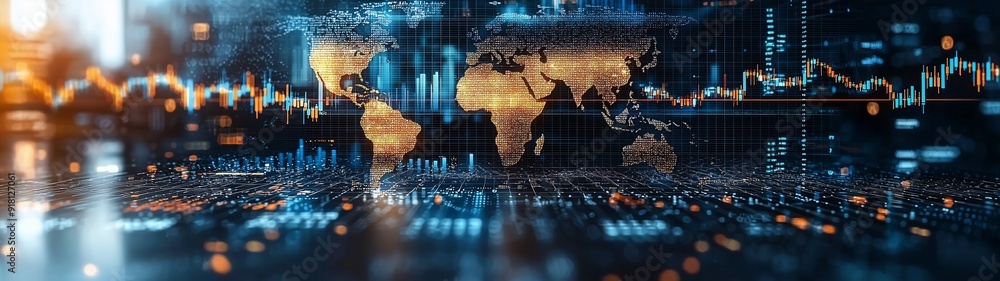 Aufkleber distribution logistic concept of global digital internet business e-commerce on a world map banner g