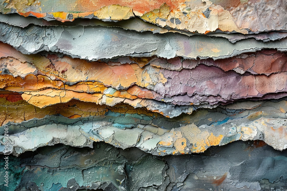Poster layers of paint create an abstract composition showcasing texture and color variation. generative ai