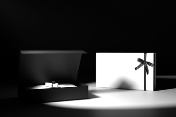 Large dark of Black and white Boxes in different sizes, 3d render