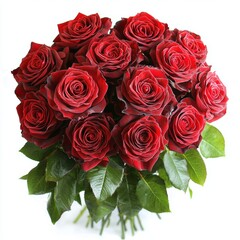 Fresh Red Roses Arranged in a Bouquet on White Background, Perfect for Valentine's Day or Anniversary Gift Generative AI