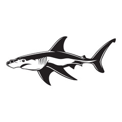 Obraz premium Hammerhead Shark Clipart, Hammerhead Shark Fish Outline, Shark silhouette, Shark Fish illustration black and white 