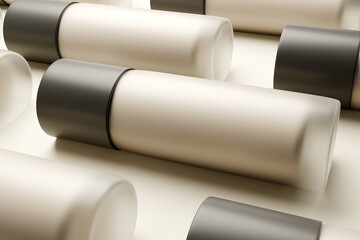 Luxury airless vacuum bottle, pump jar container with dispenser for cosmetic packaging. 3d render