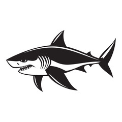 Obraz premium Hammerhead Shark Clipart, Hammerhead Shark Fish Outline, Shark silhouette, Shark Fish illustration black and white 