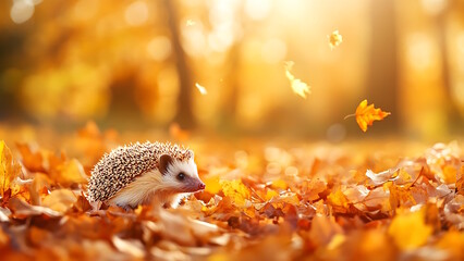 Obraz premium Autumn season - Cute hedgehog portrait