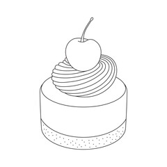 Hand drawn cartoon cheesecake with cherry food Isolated on White