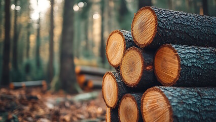 Pile of natural wood chips in autumn forest