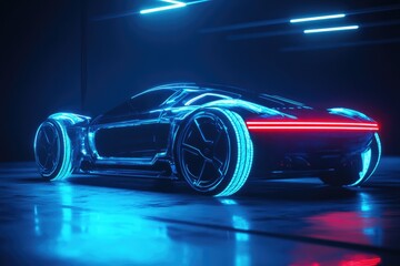 Obraz premium Futuristic Sports Car with Neon Lights