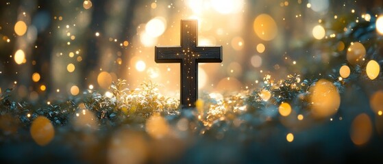 Cross Forest Chapel Christianity Religion Spiritual Symbol - Generative AI