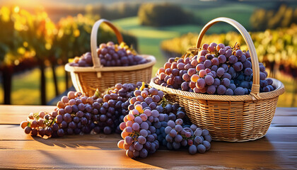 Close-up of a red grapes in a woven basket