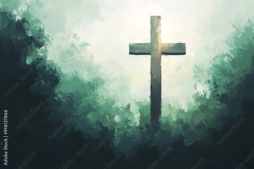 Wall mural Cross Forest Chapel Christianity Religion Spiritual Symbol - Generative AI