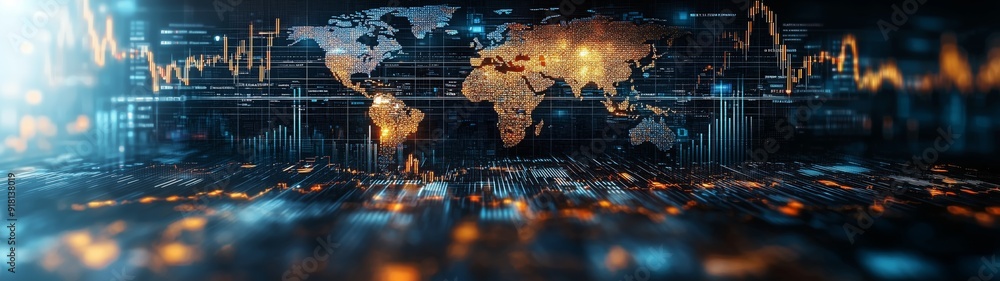 Aufkleber distribution logistic concept of global digital internet business e-commerce on a world map banner g