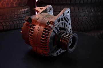 old aluminum mud pulley car generator for repair