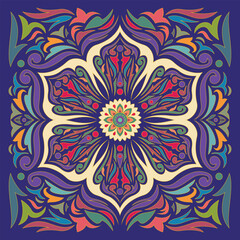 Floral pattern on a dark violet background. Vector mandala pattern. Golden design elements. Traditional Turkish, and Indian motifs vector illustration.