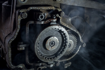 old car gearbox dirty from a front-wheel drive car dismantled for repair