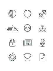 Snowmobile, Strategy tactic, Syrup bottle, Tree forest, Weight training weights dumbbel sport icon, vector illustration