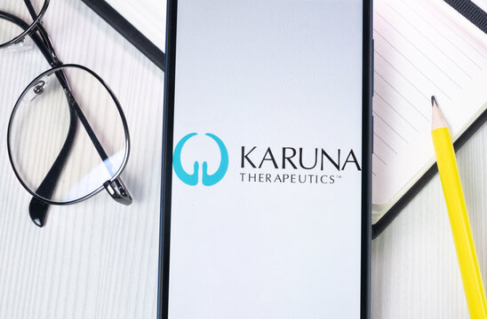 New York, USA - 1 August 2024: Karuna Therapeutics Logo on Phone Screen, Company Icon on Display
