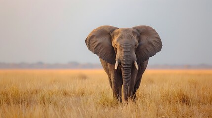 Naklejka premium Majestic Elephant Standing Tall in the Savannah Wildlife Portrait with Copy Space