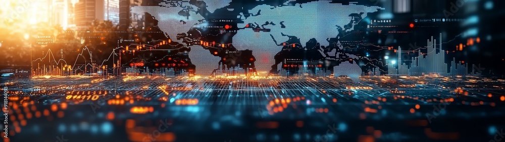 Aufkleber distribution logistic concept of global digital internet business e-commerce on a world map banner g