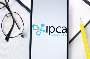 New York, USA - 1 August 2024: Ipca Laboratories Logo on Phone Screen, Company Icon on Display