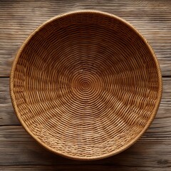 A perfectly woven wicker basket with a circular design, highlighting the intricate craftsmanship and natural materials used in its creation.