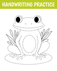 Worksheet for practicing fine kids motor skills. Handwriting practice. Educational game for kids. Cute frog. Vector cartoon illustration.