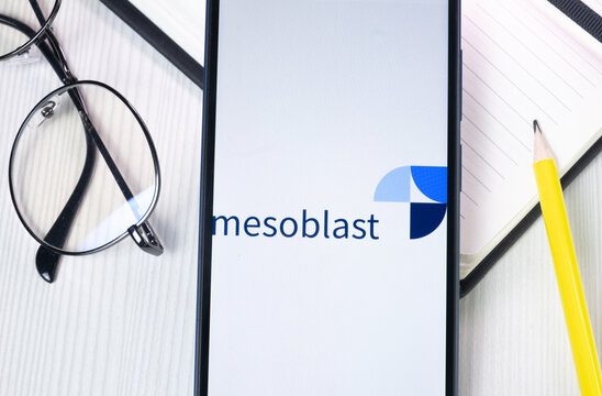 New York, USA - 1 August 2024: Mesoblast Logo on Phone Screen, Company Icon on Display