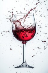 Fototapeta premium Red wine splashing out of glass isolated on white background, detailed
