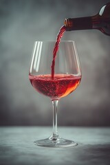 Naklejka premium Crimson wine pouring from cup solitary on light backdrop