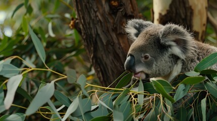 Obraz premium Koala Eating Eucalyptus Leaves in a Tree