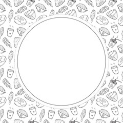 food and beverage circle frame in doodle style frame background