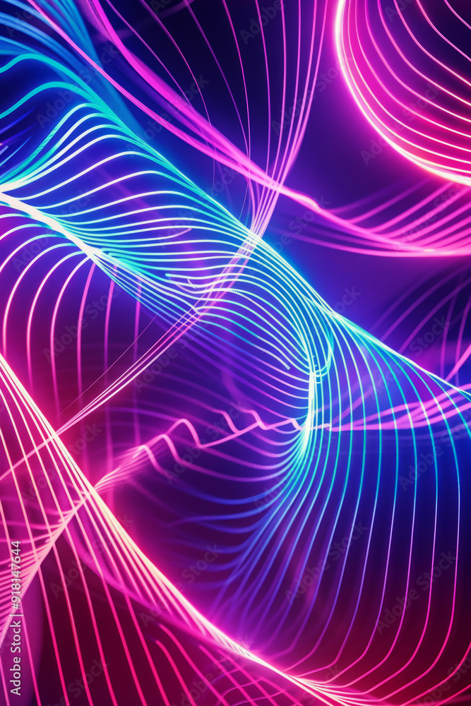 Poster abstract background with glowing neon lines. minimalistic composition with wavy gradients. futuristi