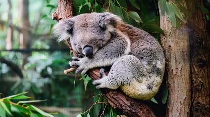 Fototapeta premium Sleeping Koala in a Tree