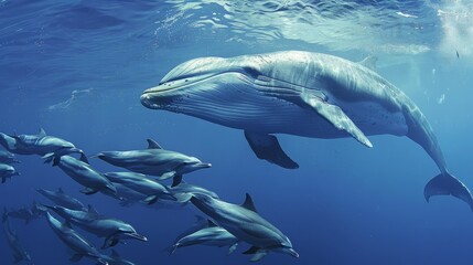 Fototapeta premium Dolphin pod swimming underwater