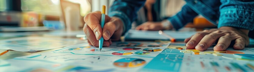 Business Professional Analyzing Financial Charts and Graphs in a Modern Office Setting