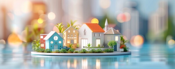 Fototapeta premium Miniature Village on a Reflective Surface
