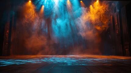 Fototapeta premium Dramatic Stage with Colorful Lighting and Smoke Effects in a Theater Setting