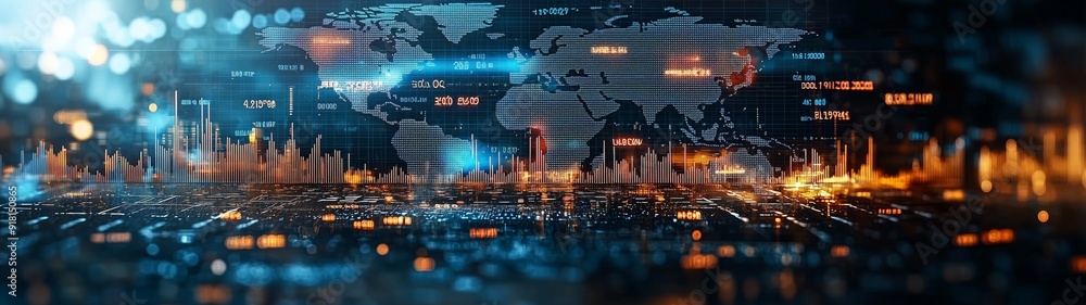 Aufkleber distribution logistic concept of global digital internet business e-commerce on a world map banner g