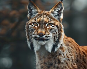 Fototapeta premium Fierce Lynx with Tufted Ears Staring Intensely in Wildlife Portraits Concept