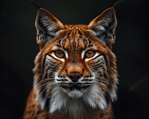 Obraz premium Fierce Lynx with Tufted Ears Staring Intensely in Wildlife Portrait