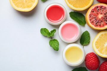 Natural lip balms with fruit flavors, cosmetics, fruity nature