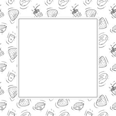 food and beverage square frame in doodle style frame background