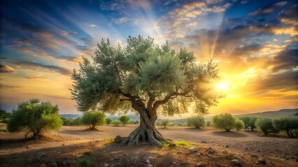 Fototapeta premium The Silent Witness: A Sunrise in the Garden of Gethsemane generative AI