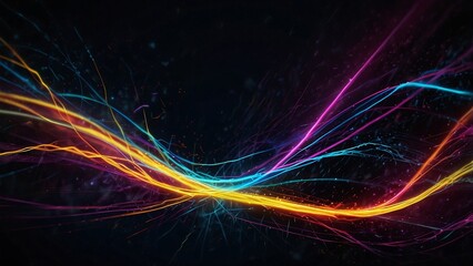 An abstract background with electric pulses, neon colors, and dynamic energy. Sharp lines, intense motion, and high contrast, digital painting, neon lighting