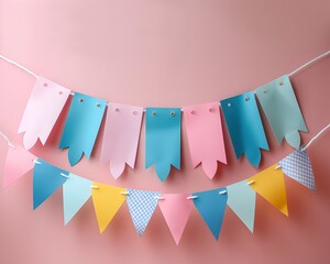 Colorful Handmade Birthday Banner Hanging on Wall with Creative Decorative Design and Copy Space