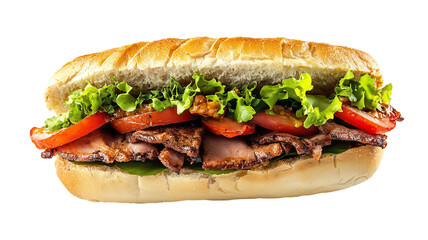 Sandwich with a ham, slice of tomato and lettuce.